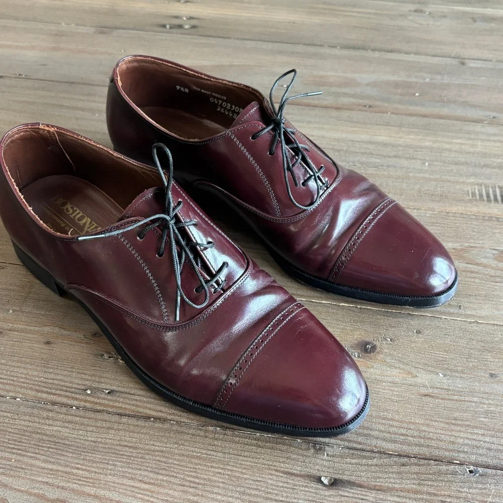 Bostonian Cap Toe Oxford Mens 9.5N Leather Classic Burgundy Made in USA Heritage